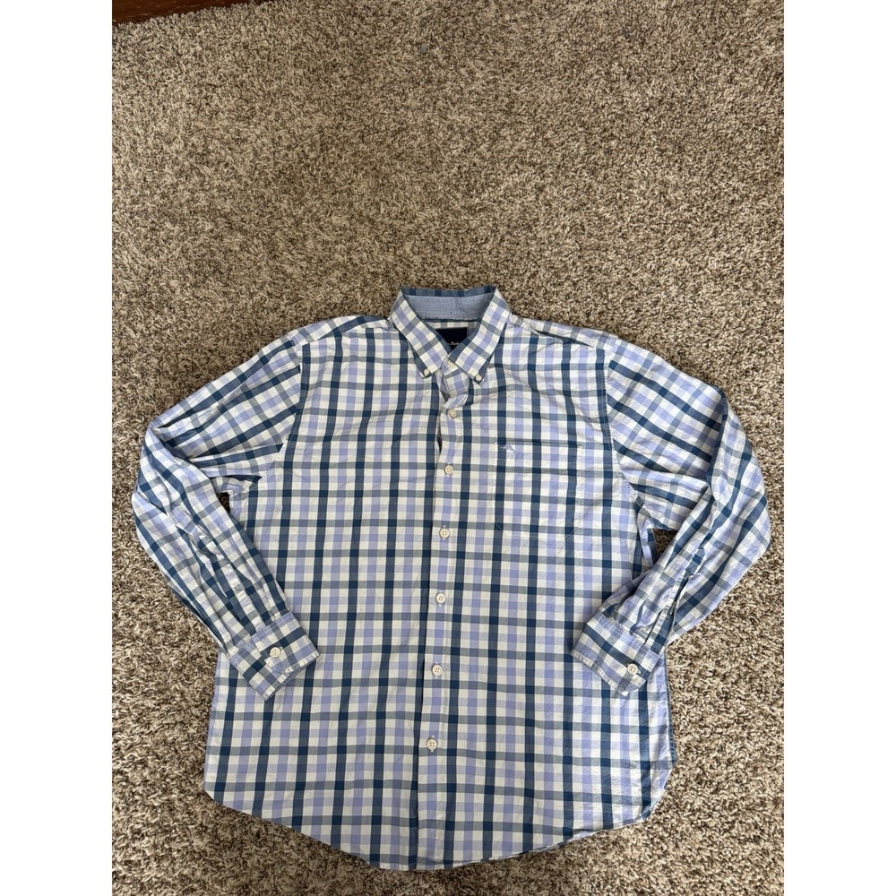 Tommy Bahama Cotton Mens Long Sleeve Button Front Plaid Check Dress Shirt L